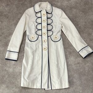 Boden Cream Trench Coat with Navy Details